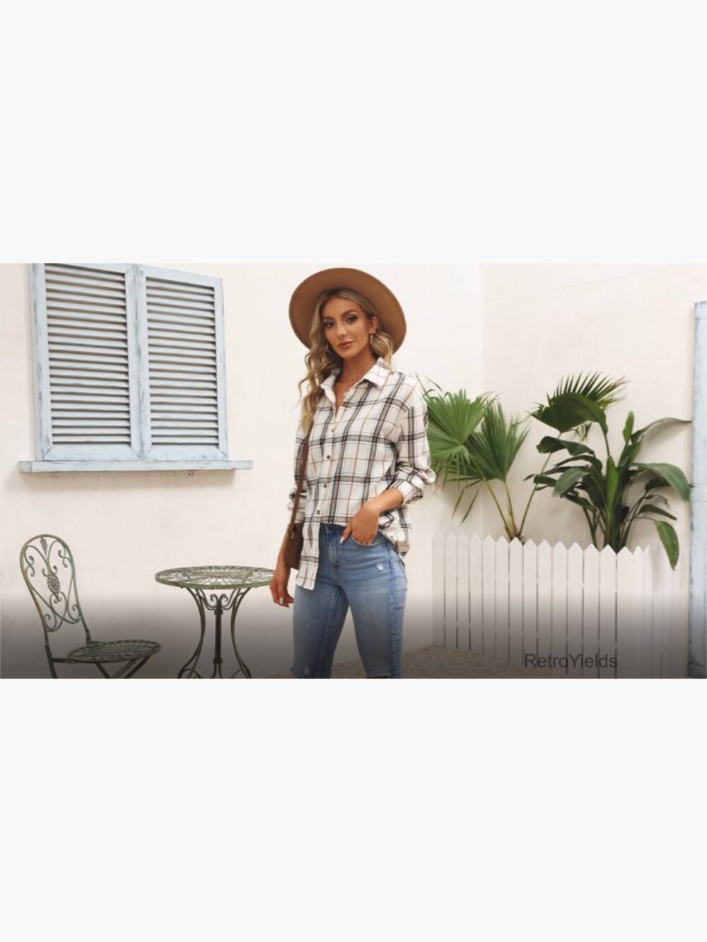 Women's Long Sleeve Plaid Button Down Shacket Blouse - Picture 7 of 7